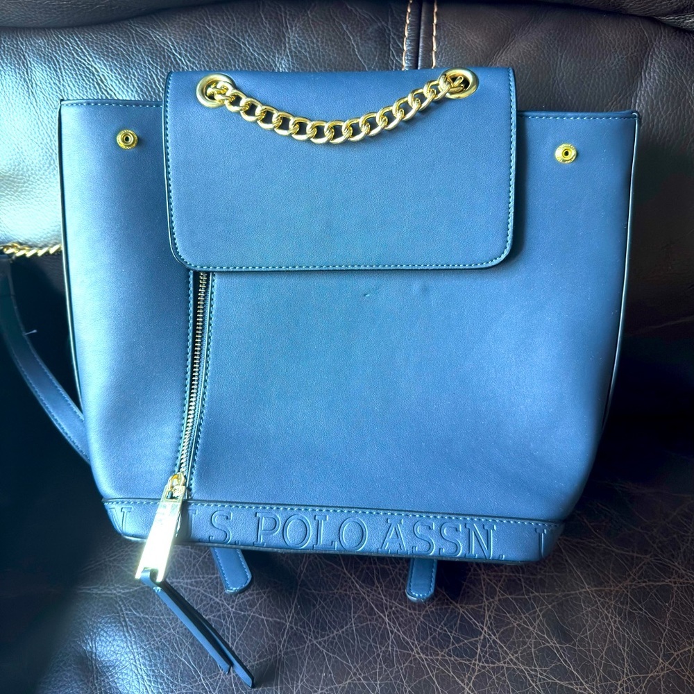 U.S. Polo Assn. Blue Backpack with Gold Accents